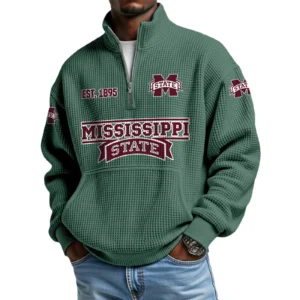 Mississippi State Bulldogs Men’s Waffle Knit Quarter Zip Sweatshirt Pullover Pocket