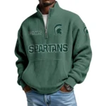Michigan State Spartans Men’s Waffle Knit Quarter Zip Sweatshirt Pullover Pocket