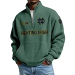 Notre Dame Fighting Irish Men’s Waffle Knit Quarter Zip Sweatshirt Pullover Pocket