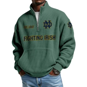 Notre Dame Fighting Irish Men’s Waffle Knit Quarter Zip Sweatshirt Pullover Pocket