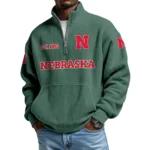 Nebraska Cornhuskers Men’s Waffle Knit Quarter Zip Sweatshirt Pullover Pocket