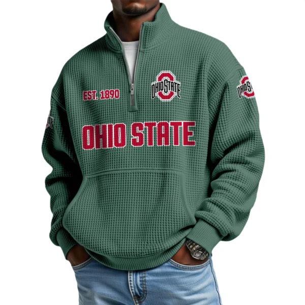 Ohio State Buckeyes Men’s Waffle Knit Quarter Zip Sweatshirt Pullover Pocket