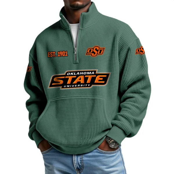 Oklahoma State Cowboys Men’s Waffle Knit Quarter Zip Sweatshirt Pullover Pocket