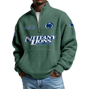 Penn State Nittany Lions Men’s Waffle Knit Quarter Zip Sweatshirt Pullover Pocket