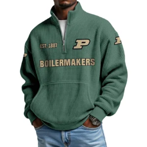Purdue Boilermakers Men’s Waffle Knit Quarter Zip Sweatshirt Pullover Pocket