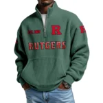 Rutgers Scarlet Knights Men’s Waffle Knit Quarter Zip Sweatshirt Pullover Pocket