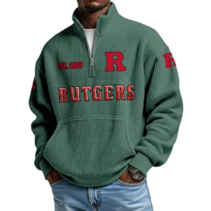 Rutgers Scarlet Knights Men’s Waffle Knit Quarter Zip Sweatshirt Pullover Pocket