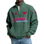 SMU Mustangs Men’s Waffle Knit Quarter Zip Sweatshirt Pullover Pocket
