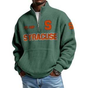 Syracuse Orange Men’s Waffle Knit Quarter Zip Sweatshirt Pullover Pocket