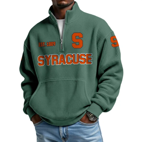 Syracuse Orange Men’s Waffle Knit Quarter Zip Sweatshirt Pullover Pocket