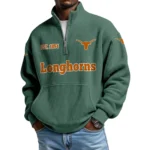 Texas Longhorns Men’s Waffle Knit Quarter Zip Sweatshirt Pullover Pocket