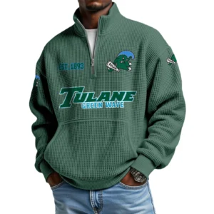 Tulane Green Wave Men’s Waffle Knit Quarter Zip Sweatshirt Pullover Pocket