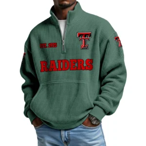 Texas Tech Red Raiders Men’s Waffle Knit Quarter Zip Sweatshirt Pullover Pocket