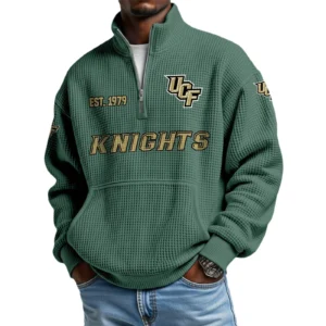 UCF Knights Men’s Waffle Knit Quarter Zip Sweatshirt Pullover Pocket