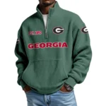 Georgia Bulldogs Men’s Waffle Knit Quarter Zip Sweatshirt Pullover Pocket