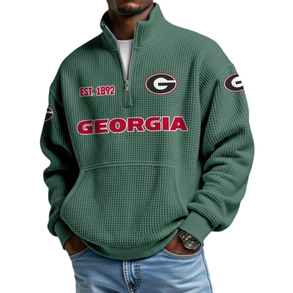 Georgia Bulldogs Men’s Waffle Knit Quarter Zip Sweatshirt Pullover Pocket