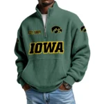 Iowa Hawkeyes Men’s Waffle Knit Quarter Zip Sweatshirt Pullover Pocket