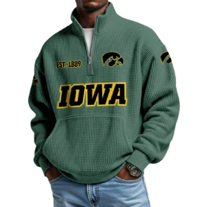 Iowa Hawkeyes Men’s Waffle Knit Quarter Zip Sweatshirt Pullover Pocket