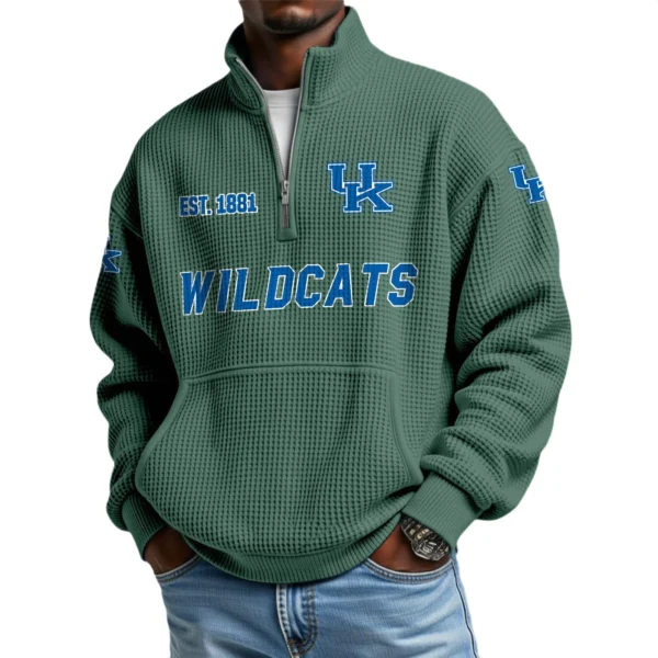 Kentucky Wildcats Men’s Waffle Knit Quarter Zip Sweatshirt Pullover Pocket