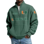 Miami Hurricanes Men’s Waffle Knit Quarter Zip Sweatshirt Pullover Pocket