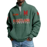 Maryland Terrapins Men’s Waffle Knit Quarter Zip Sweatshirt Pullover Pocket