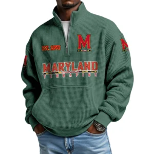 Maryland Terrapins Men’s Waffle Knit Quarter Zip Sweatshirt Pullover Pocket