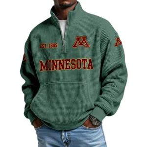 Minnesota Golden Gophers Men’s Waffle Knit Quarter Zip Sweatshirt Pullover Pocket