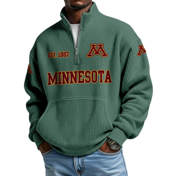 Minnesota Golden Gophers Men’s Waffle Knit Quarter Zip Sweatshirt Pullover Pocket