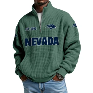 Nevada Wolf Pack Men’s Waffle Knit Quarter Zip Sweatshirt Pullover Pocket