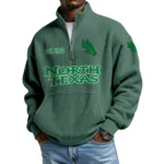 North Texas Mean Green Men’s Waffle Knit Quarter Zip Sweatshirt Pullover Pocket