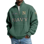 Navy Midshipmen Men’s Waffle Knit Quarter Zip Sweatshirt Pullover Pocket