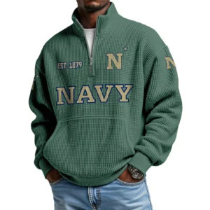 Navy Midshipmen Men’s Waffle Knit Quarter Zip Sweatshirt Pullover Pocket
