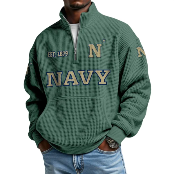 Navy Midshipmen Men’s Waffle Knit Quarter Zip Sweatshirt Pullover Pocket