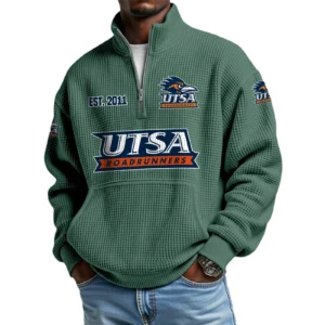 UTSA Roadrunners Men’s Waffle Knit Quarter Zip Sweatshirt Pullover Pocket
