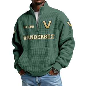 Vanderbilt Commodores Men’s Waffle Knit Quarter Zip Sweatshirt Pullover Pocket