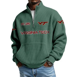 Virginia Tech Hokies Men’s Waffle Knit Quarter Zip Sweatshirt Pullover Pocket