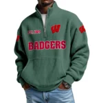 Wisconsin Badgers Men’s Waffle Knit Quarter Zip Sweatshirt Pullover Pocket