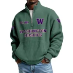Washington Huskies Men’s Waffle Knit Quarter Zip Sweatshirt Pullover Pocket