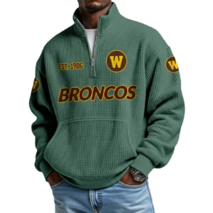 Western Michigan Broncos Men’s Waffle Knit Quarter Zip Sweatshirt Pullover Pocket