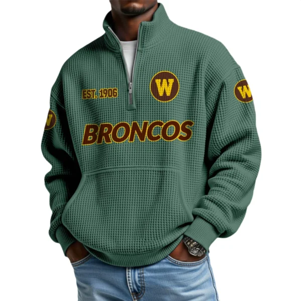 Western Michigan Broncos Men’s Waffle Knit Quarter Zip Sweatshirt Pullover Pocket