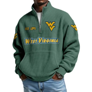 West Virginia Mountaineers Men’s Waffle Knit Quarter Zip Sweatshirt Pullover Pocket