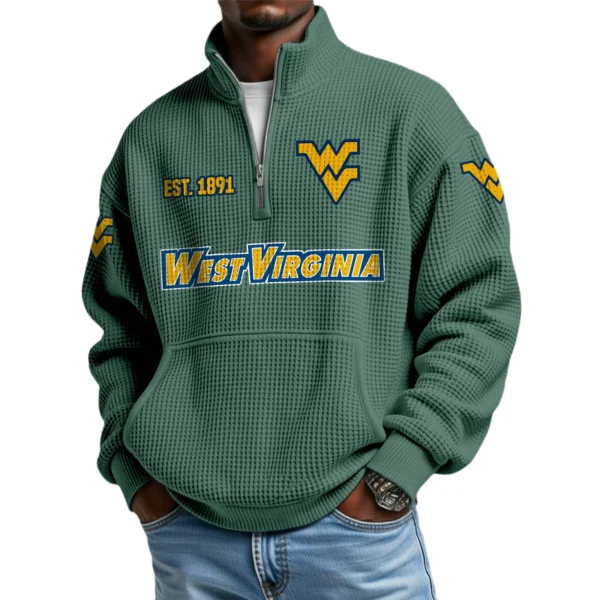 West Virginia Mountaineers Men’s Waffle Knit Quarter Zip Sweatshirt Pullover Pocket