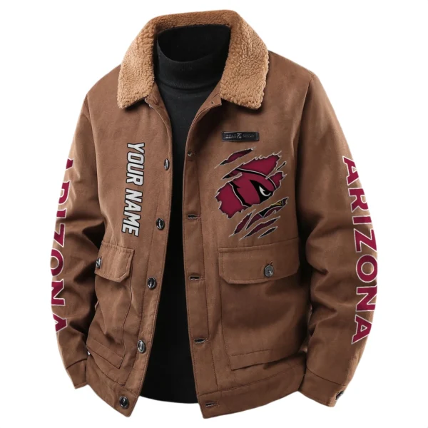 Arizona Cardinals Men's Sherpa Collar Casual Jacket Button Front Casual Outerwear