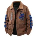 Buffalo Bills Mens Sherpa Collar Casual Jacket Button Front Casual Outerwear