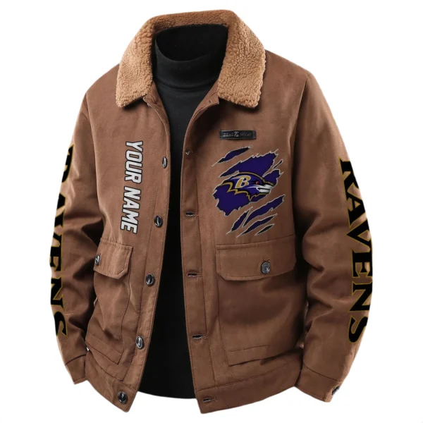 Baltimore Ravens Men's Sherpa Collar Casual Jacket Button Front Casual Outerwear
