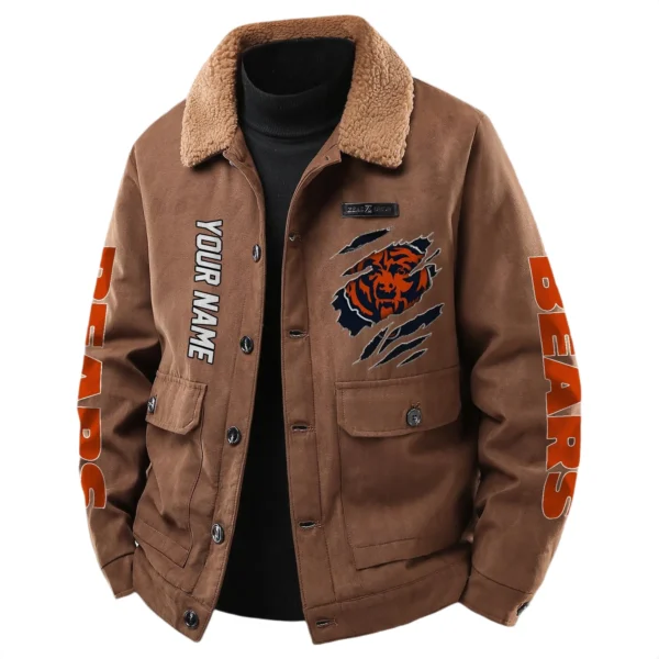 Chicago Bears Men's Sherpa Collar Casual Jacket Button Front Casual Outerwear