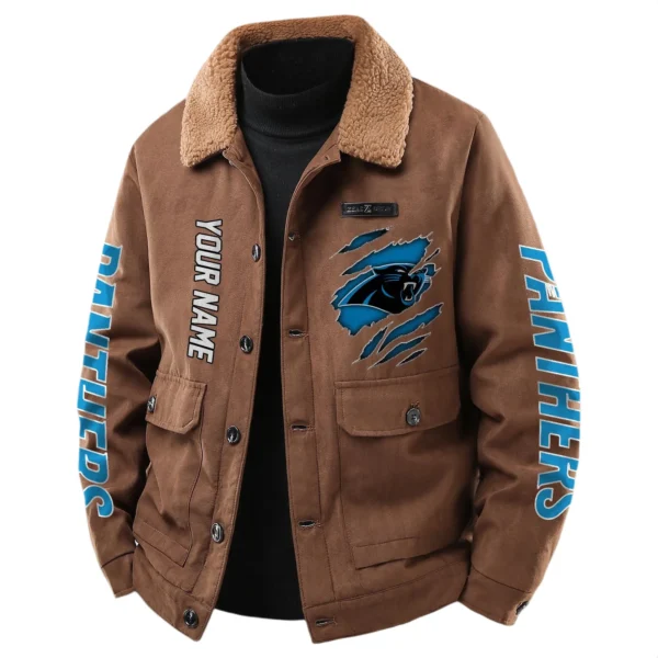 Carolina Panthers Mens Sherpa Collar Casual Jacket Button Front Casual Outerwear