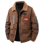Denver Broncos Men's Sherpa Collar Casual Jacket Button Front Casual Outerwear