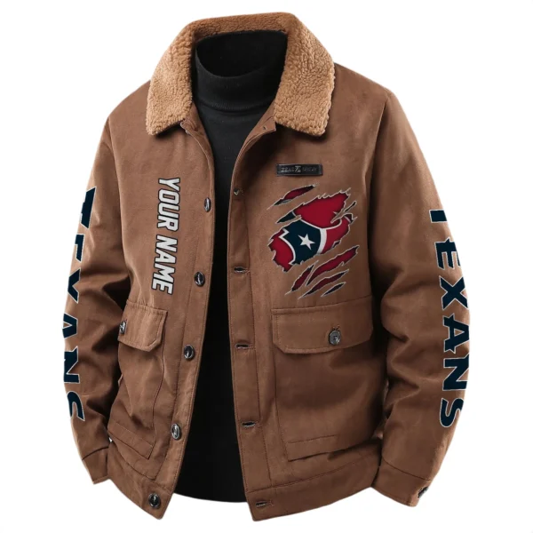 Houston Texans Men's Sherpa Collar Casual Jacket Button Front Casual Outerwear