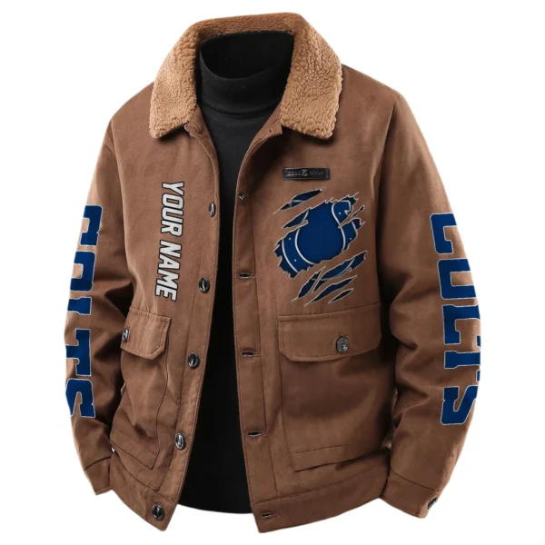 Indianapolis Colts Men's Sherpa Collar Casual Jacket Button Front Casual Outerwear